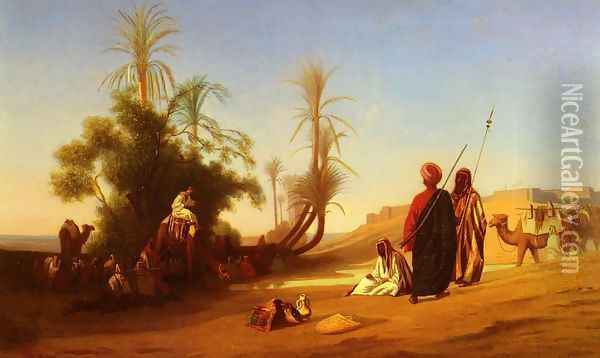 Halte A L'Oasis (Rest at the Oasis) Oil Painting - Charles Theodore Frere