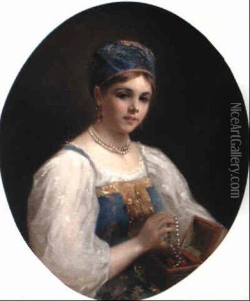 Portrait Of A Boyarina In 17th Century Dress Oil Painting - Konstantin Egorovich Makovsky