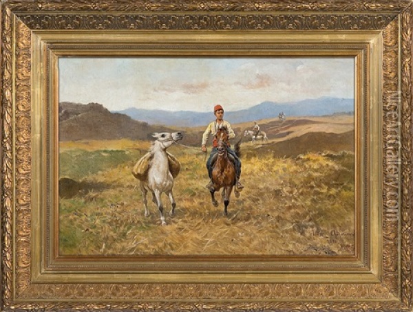 Riders In Steppe Oil Painting - Tadeusz Ajdukiewicz