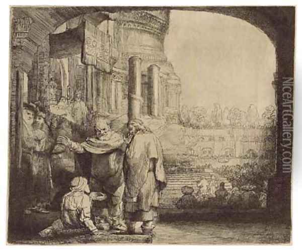 Saint Peter and Saint John healing the Cripple at the Gate of the Temple Oil Painting - Rembrandt Van Rijn