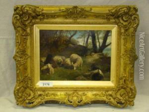 Sheep With Fisherman Oil Painting - Richard Beavis