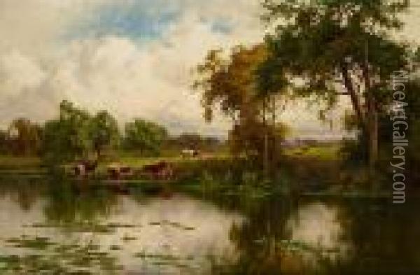 On The River Stort, Harlow Oil Painting - Henry Hillier Parker