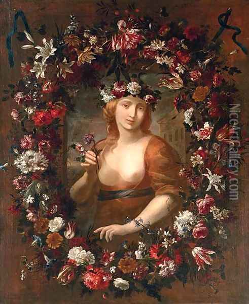 Portrait of a lady as Flora Oil Painting - Giovanni Stanchi