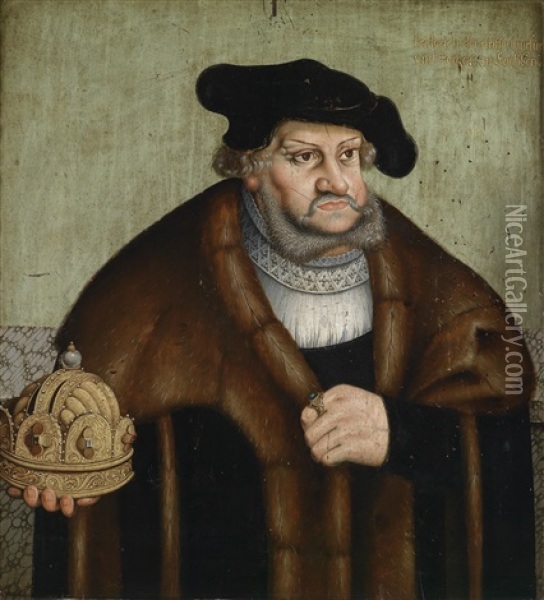 Kurfurst Friedrich Der Weise Von Sachse, Die Kaiserkrone Haltend Oil Painting - Lucas Cranach the Elder