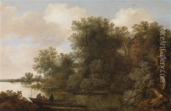 Flusslandschaft Mit Anglern In Einem Boot Oil Painting - Pieter De Molijn