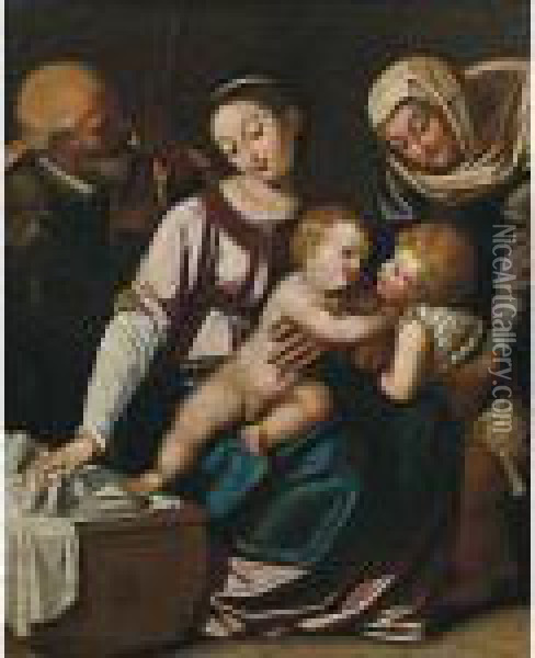 Sacra Famiglia Con Santa Elisabetta Che Porge San Giovannino Alpiccolo Gesu Oil Painting - Scipione Pulzone
