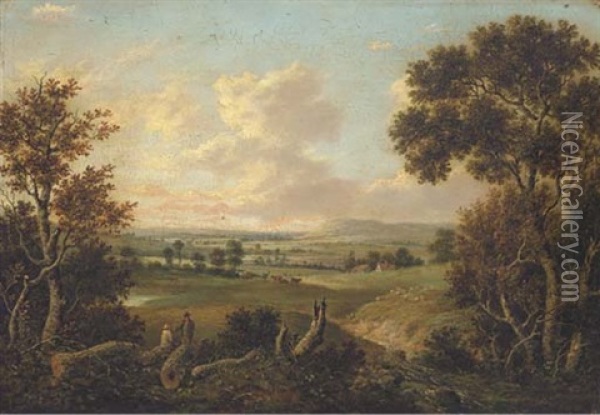 Figures Resting In An Extensive Landscape Oil Painting - Patrick Nasmyth