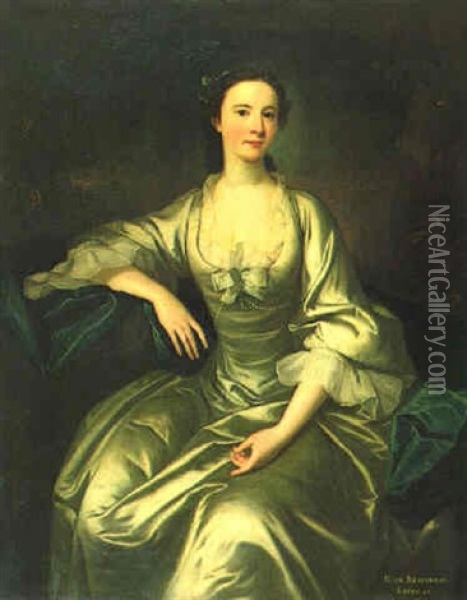 Three Quarters Length Seated Portrait Of Miss Newnham, Sister Of Lady Ryder Oil Painting - James Cranke