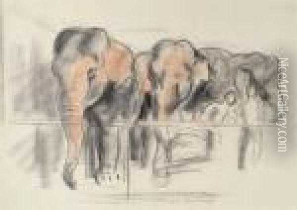 Circus Elephants Oil Painting - John Steuart Curry