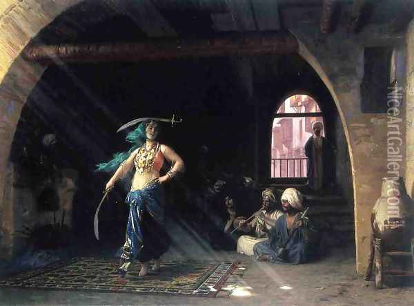 Sabre Dance in a Cafe Oil Painting - Jean-Leon Gerome