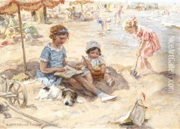 By The Seaside Oil Painting - Johann Jan Zoetelief Tromp