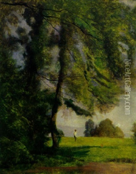 Bauer Unter Einem Baum Am Waldrand Oil Painting - Barthelemy Menn
