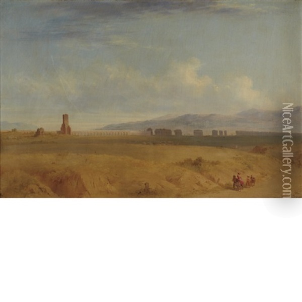 Ruins Of An Aqueduct In An Italianate Landscape Oil Painting - John Gadsby Chapman