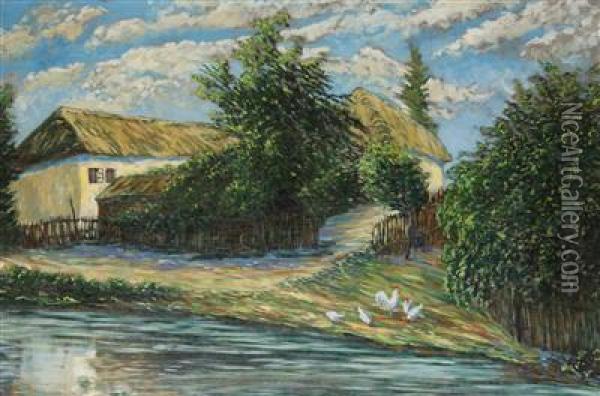 A House By The Water Oil Painting - Jindoich Furst