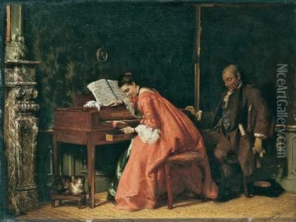 Die Unterbrochene Klavierstunde Oil Painting - David Joseph Bles