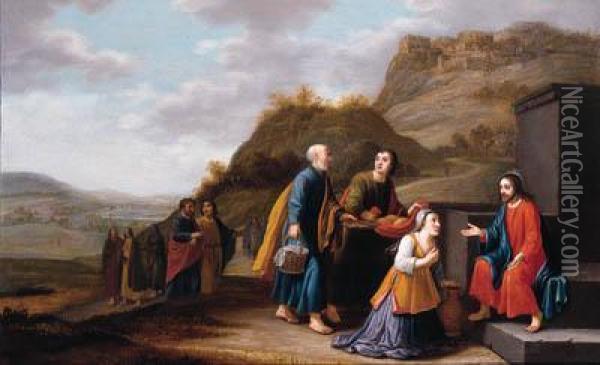 Christ And The Woman Of Samaria Oil Painting - Floris Gerritsz. van Schooten