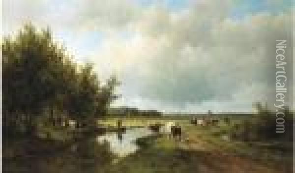Landschap Aan De Wippervaart Te Heemstede: An Extensive Polder Landscape In Summer Oil Painting - Willem Vester