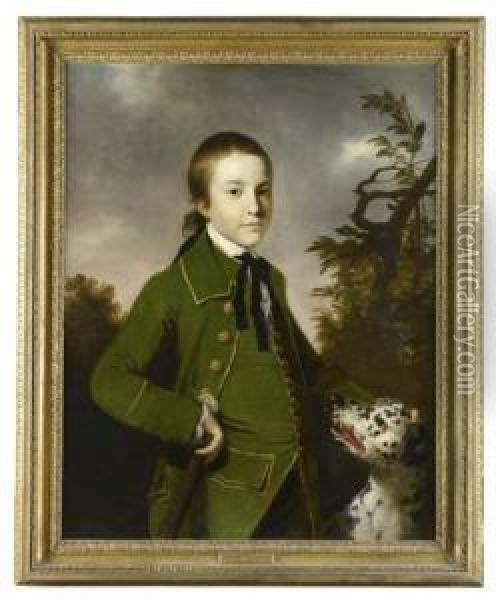 Three Quarter Length Portrait Of Edward Jeremiah Curteis With Dog Oil Painting - Tilly Kettle