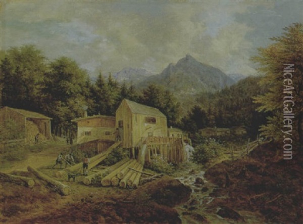 Sagewerk Im Gebirge Oil Painting - Johann Jakob Dorner the Younger