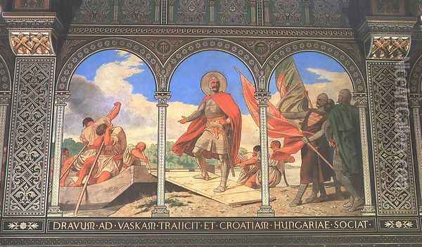 Saint Ladislas Crosses the River Drava 1887-89 Oil Painting - Bertalan Szekely