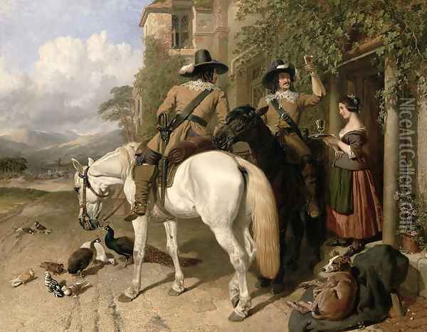 Cavaliers taking refreshments outside an Inn Oil Painting - John Frederick Herring Snr