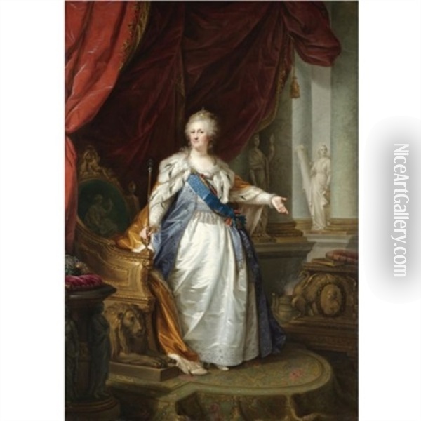 Portrait Of Catherine Ii (after The Portrait By Lampi) Oil Painting - Ivan Afanasevich Pustynin