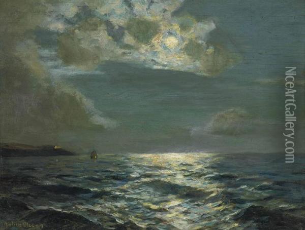 Clouded Moon Off Falmouth Oil Painting - Julius Olsson
