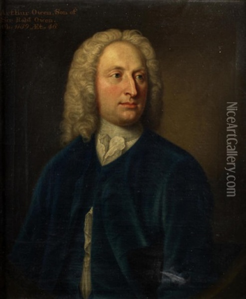 Portrait Of Arthur Owen, Half-length, In A Blue Velvet Coat Oil Painting - James Fellowes