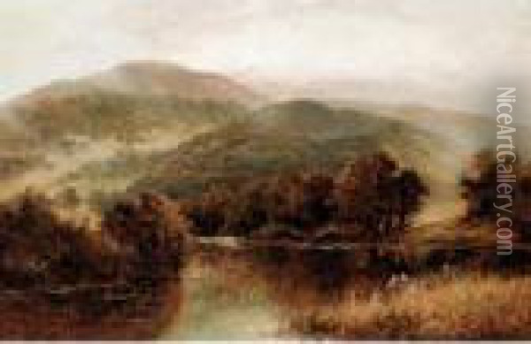 A Lake In A Wooded Valley Oil Painting - Daniel Sherrin