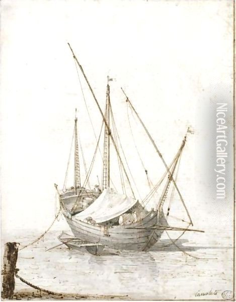 Study Of A Merchant Vessel Oil Painting - (Giovanni Antonio Canal) Canaletto