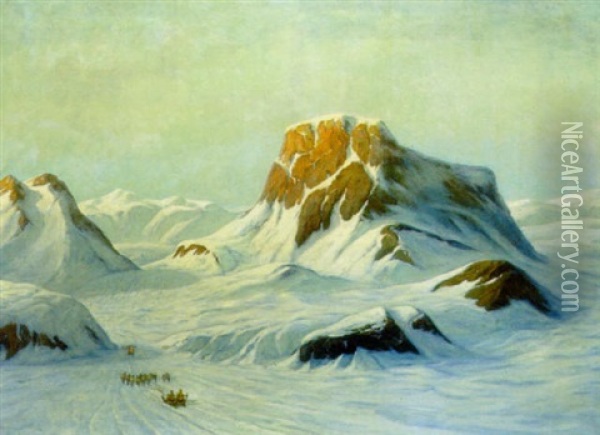 Nordgronlandsk Slaedevej Oil Painting - Emanuel A. Petersen