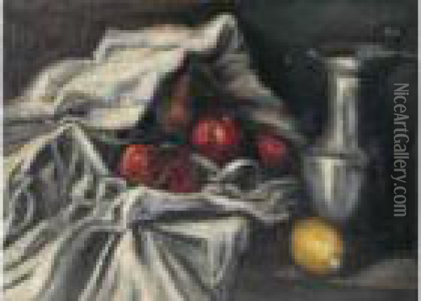 Composition Aux Pommes Et Au Pichet Oil Painting - Emile Bernard