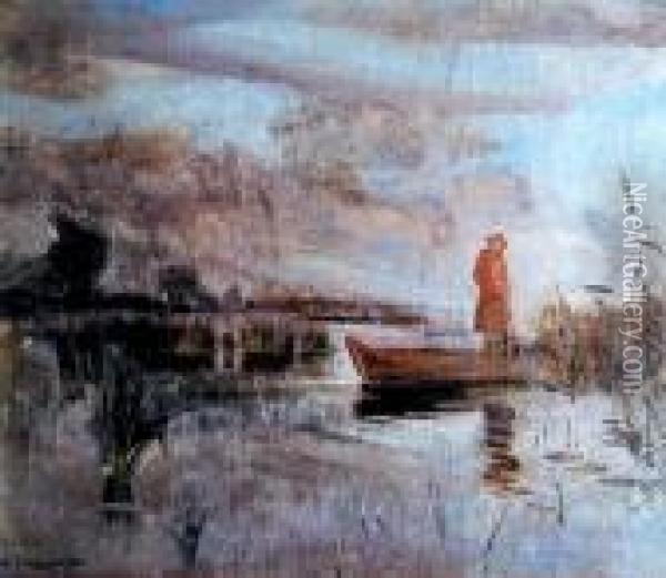Rybak Na Lodzi Oil Painting - Henryk Szczyglinski