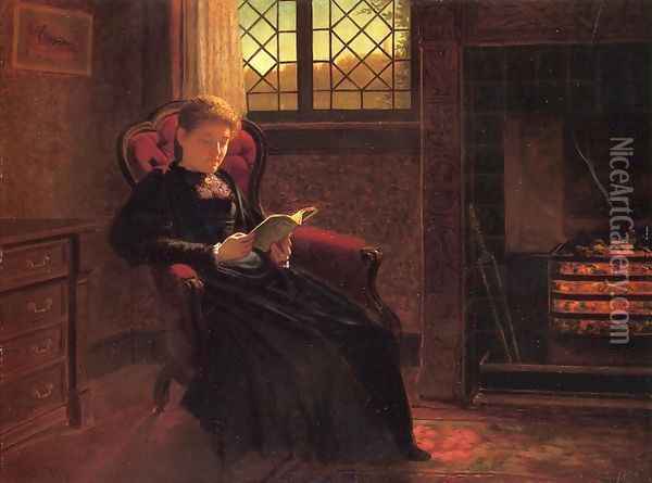 Reading by the Fire Oil Painting - Samuel S. Carr