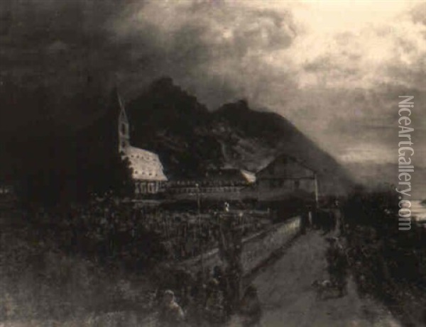 Ansicht Kloster Bornhofer Am Rhein Oil Painting - Oswald Achenbach