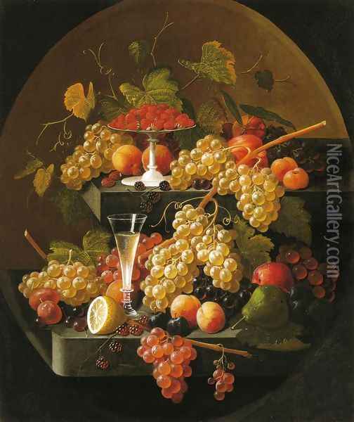 Fruit and Wine Glass Oil Painting - Severin Roesen