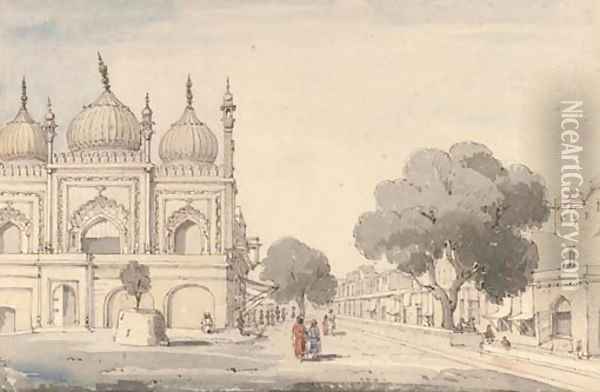 Rushman ud-Dowlah Mosque in which Nadir Shah sat during the massacre Oil Painting - William Clerihew