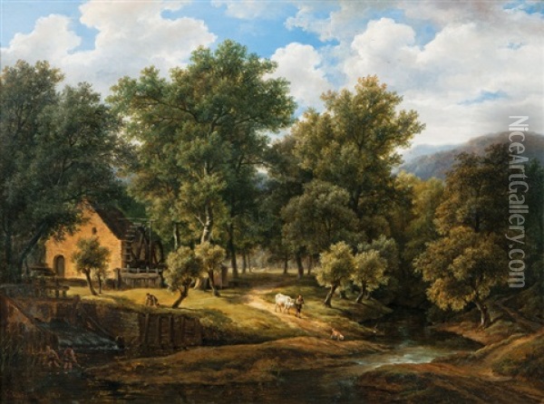 Idyllic Landscape With Watermill Oil Painting - Hendrick Van Assche