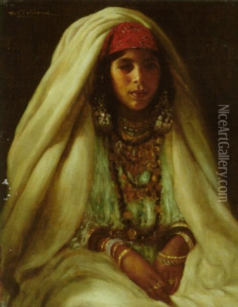Portrait De Femme Algerienne Paree Oil Painting - Henry d' Estienne