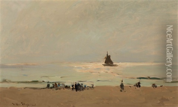 A Sunny Day On The Beach Near Katwijk Aan Zee Oil Painting - Willem Johannes Weissenbruch