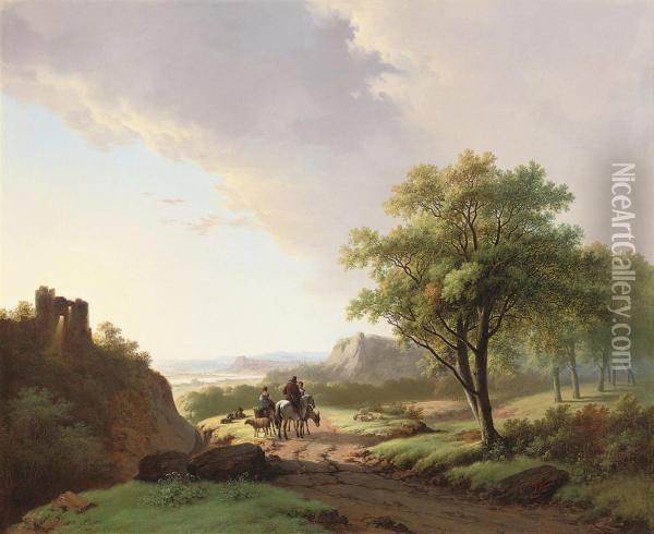 Travellers On The Way To Market Oil Painting - Cornelis Kimmel