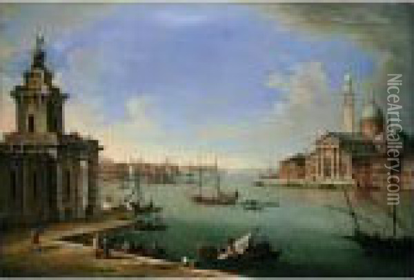 Venice, The Bacino Di San Marco 
Looking East With The Punta Della Dogana And San Giorgio Maggiore Oil Painting - Antonio Joli