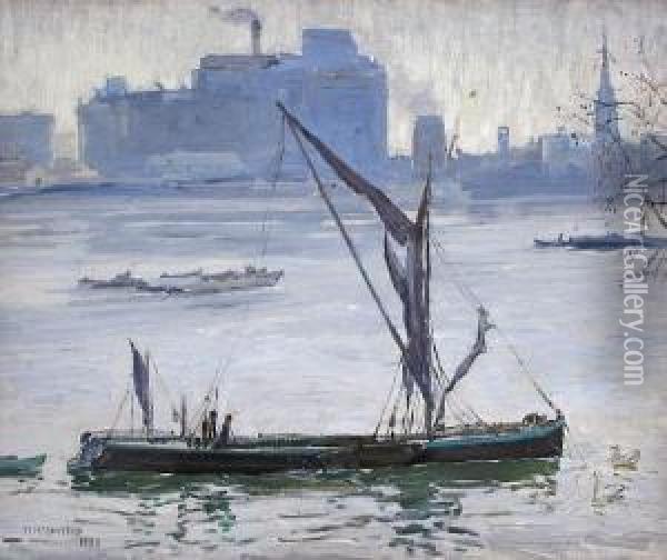 Thames Barges Oil Painting - Mary Mccrossan