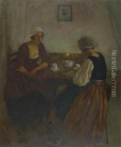 Zwei Frauen Am Kaffeetisch. Oil Painting - Carl Schmitz-Pleis