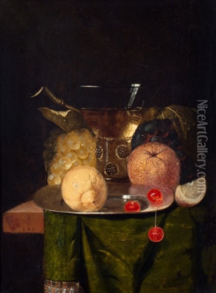 Stilleven Met Citrusvruchten, Druiven En Een Roemer Oil Painting - Harmen Loeding