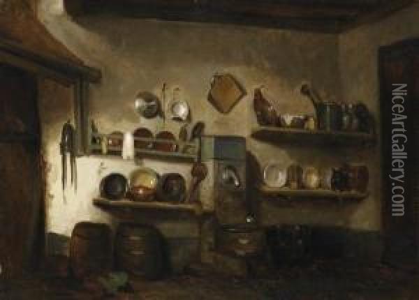 Indoor Scene Of A Palace Kitchen. Signed Lower Left: C.m. Webb Oil Painting - Charles Meer Webb