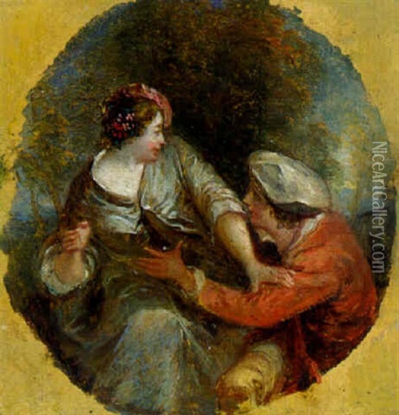 Amorous Couple In A Landscape Oil Painting - Bonaventure De Bar