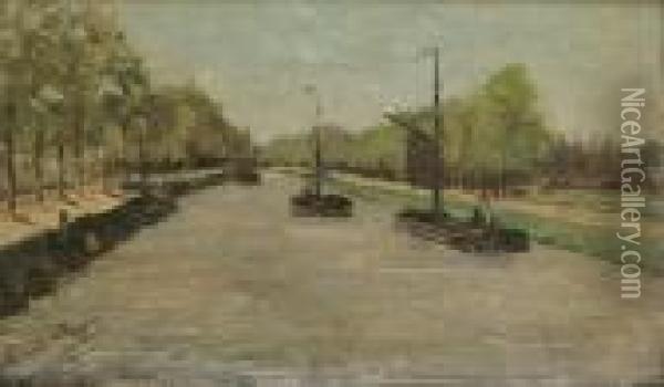 Le Canal De La Campine-avril Oil Painting - Romain Steppe