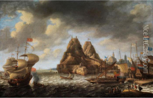 Segelschiffe Im Hafen Einer Sudlichenkuste Oil Painting - Bonaventura, the Elder Peeters
