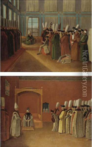 European Noblemen At The Turkish Court Oil Painting - Jan-Baptiste Vanmour